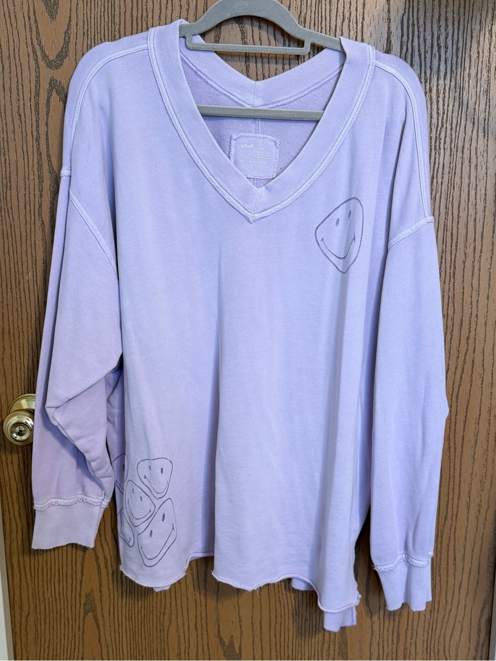 aerie Lilac V-Neck Tee with Smiley Detail